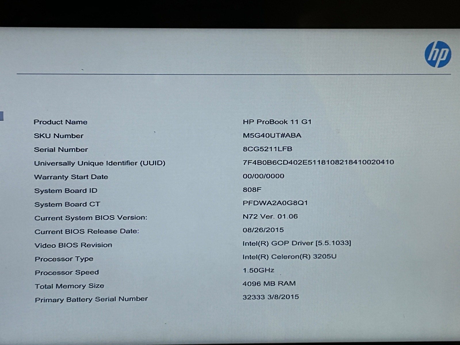 HP ProBook 11 G1 11.6″ Celeron 3205U 1.5GHz 4GB RAM No SSD No OS Laptop