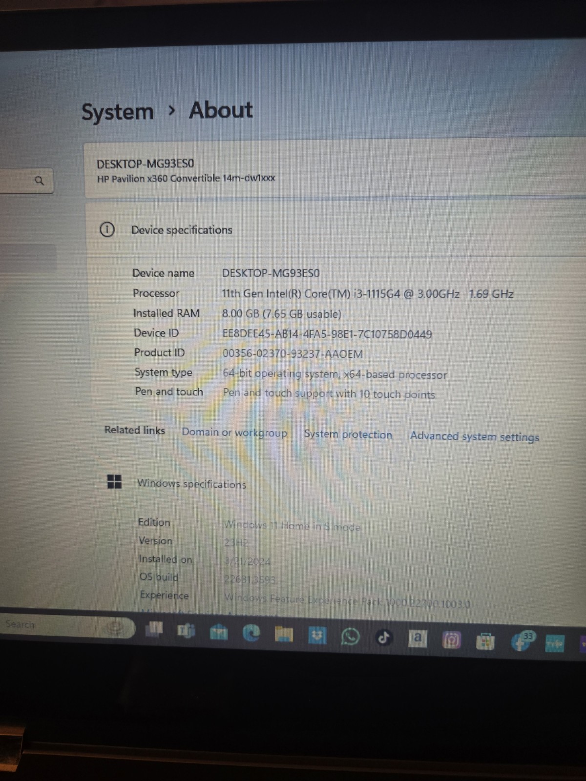 HP Pavilion x360 14m-dw1xxx 14″ Touch i3-1115G4 8GB 118GB SSD Win11 S