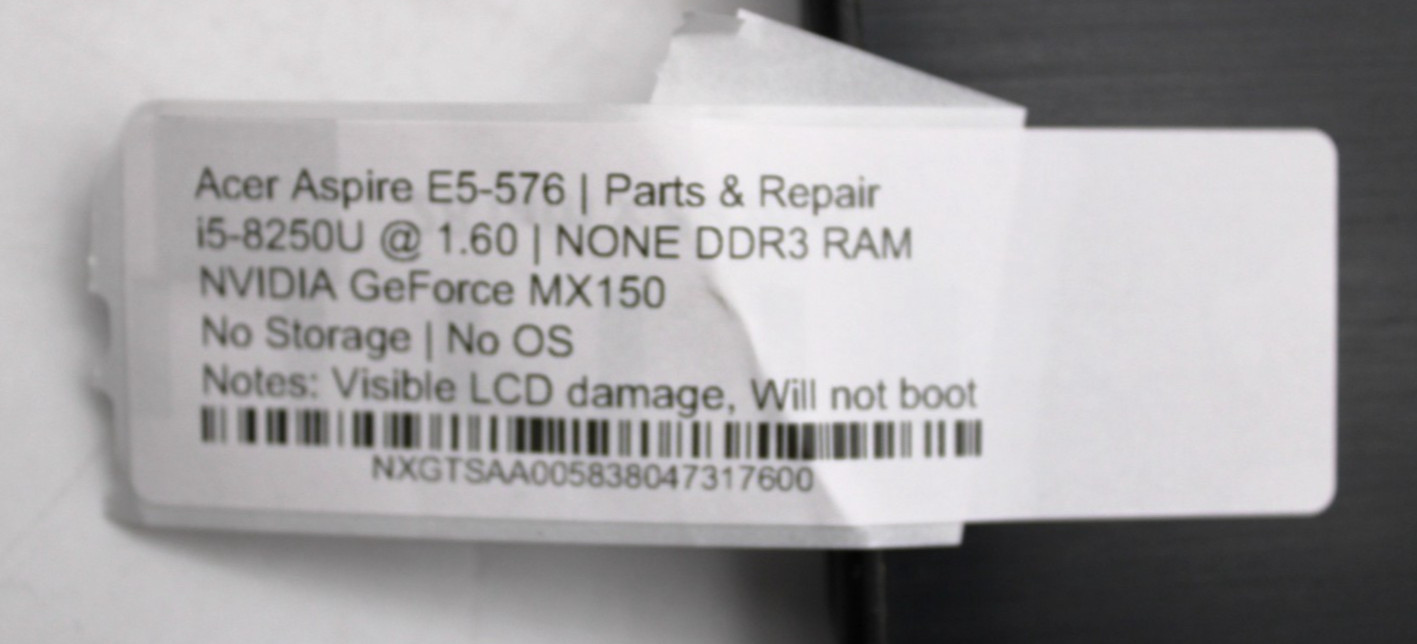 Acer Aspire E5-576 i5-8250U@1.6GHz NO STORAGE/RAM/OS *PARTS/REPAIR* *READ*