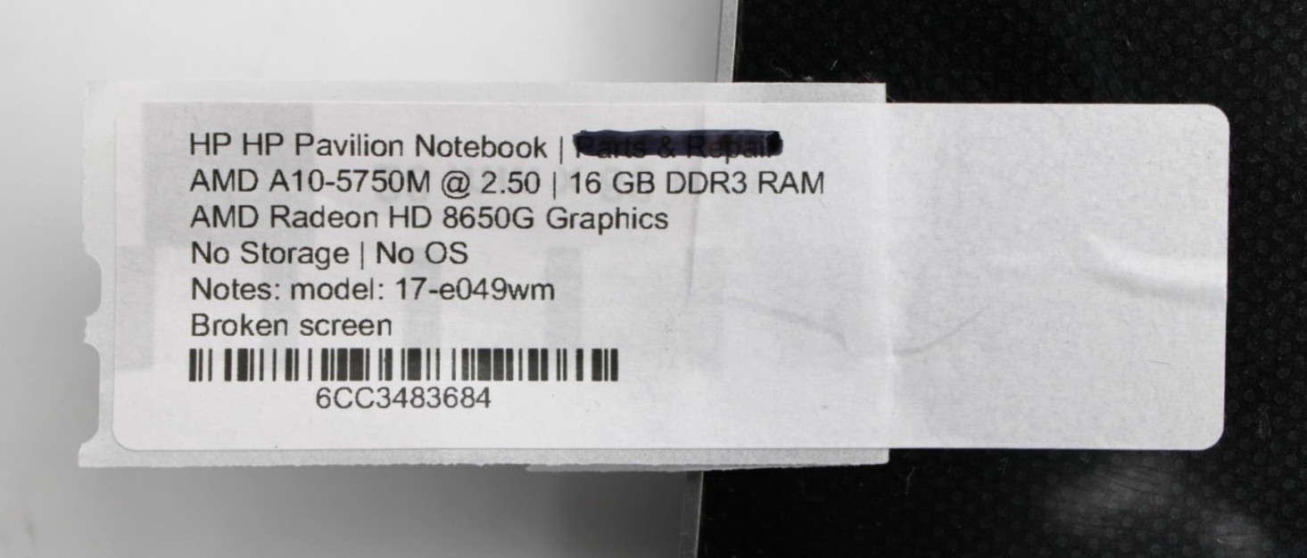 HP Pavilion 17-e049wm AMD A10-5750M@2.5GHz 16GB DDR3 NO STORAGE/OS *USED/TESTED*