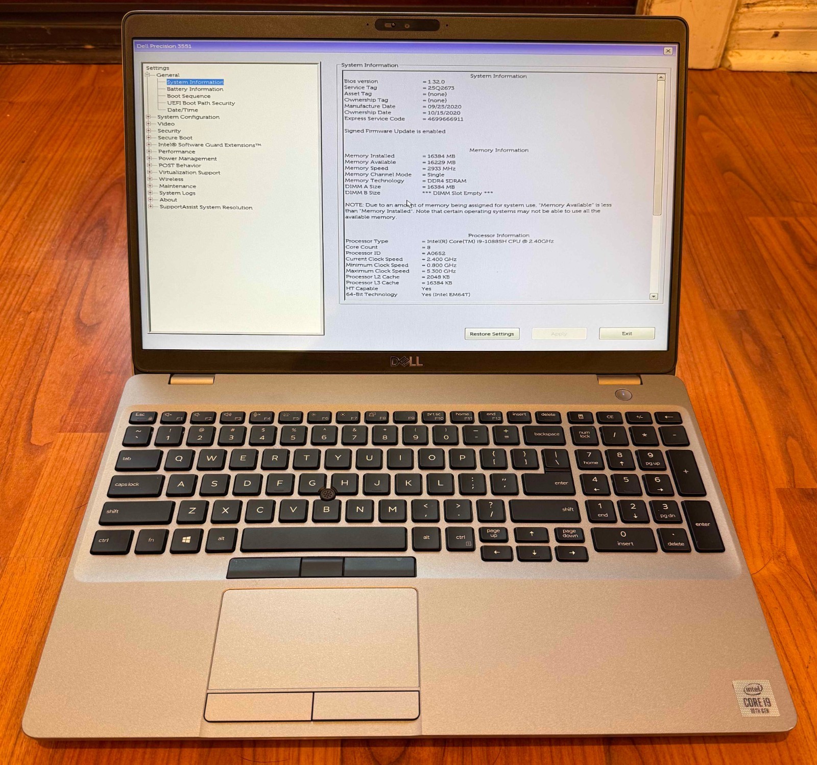 ✅ Repasted Dell Precision 3551 I9-10885H 256GB 16GB WIN11 PRO Quadro P620 | READ