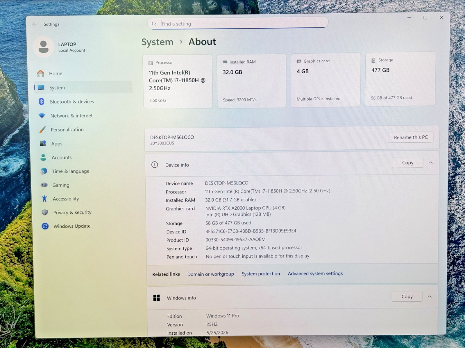 Lenovo ThinkPad P1 Gen 4 Intel i7-11th Gen 2.50GHz 32GB 512GB SSD NVDA RTX 2000*