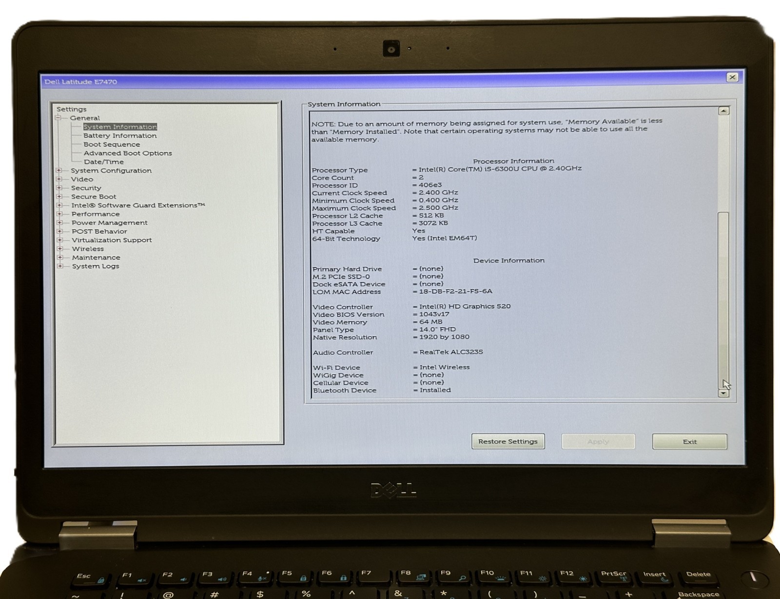 Dell Latitude E7470 14” i5-6300U 2.4GHz | NO RAM, SSD, Battery, AC | ✅BIOS
