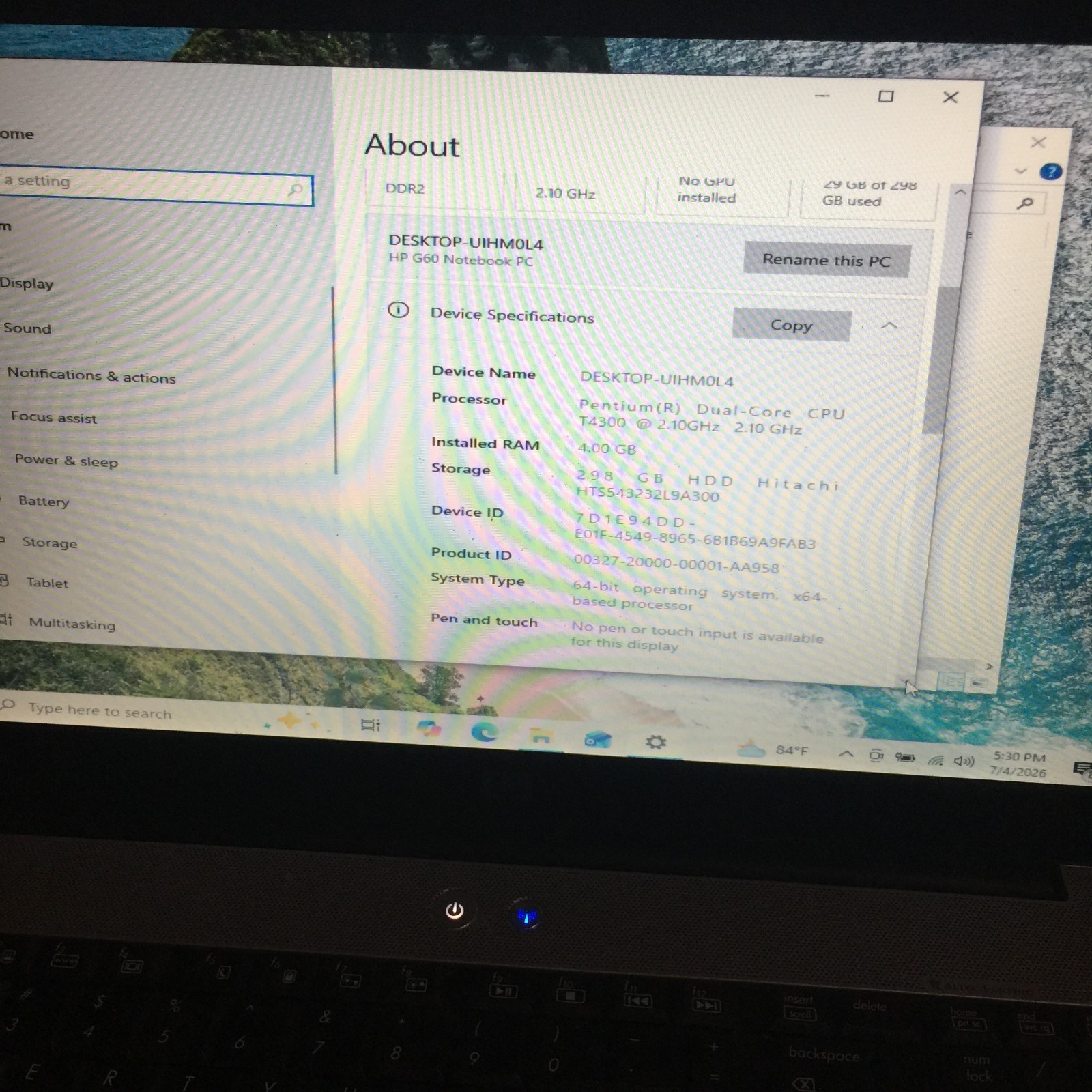HP PAVILLION G60-530US 17″/300GB/4GB RAM/WIND 10/EXTENDED BATTERY GOOD