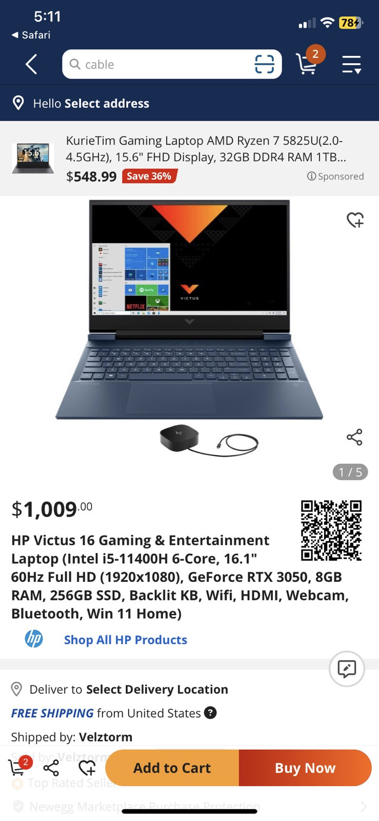 HP Victus 16-D0023DX 16.1″ FHD I5-11400H 16GB 1.2tb SSD RTX 3050 W11H Laptop