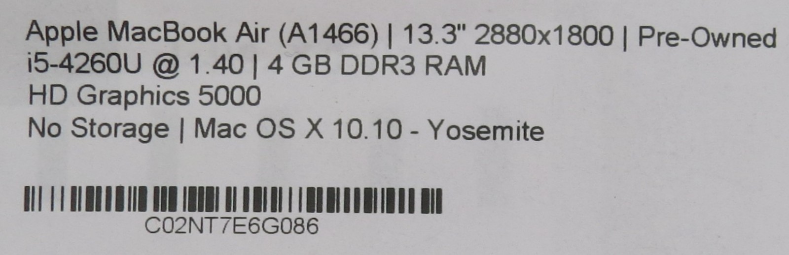 2014 Apple MacBook Air 13″ A1466 _ i5-4260U @ 1.4 _ 4GB / 256GB _ macOS X
