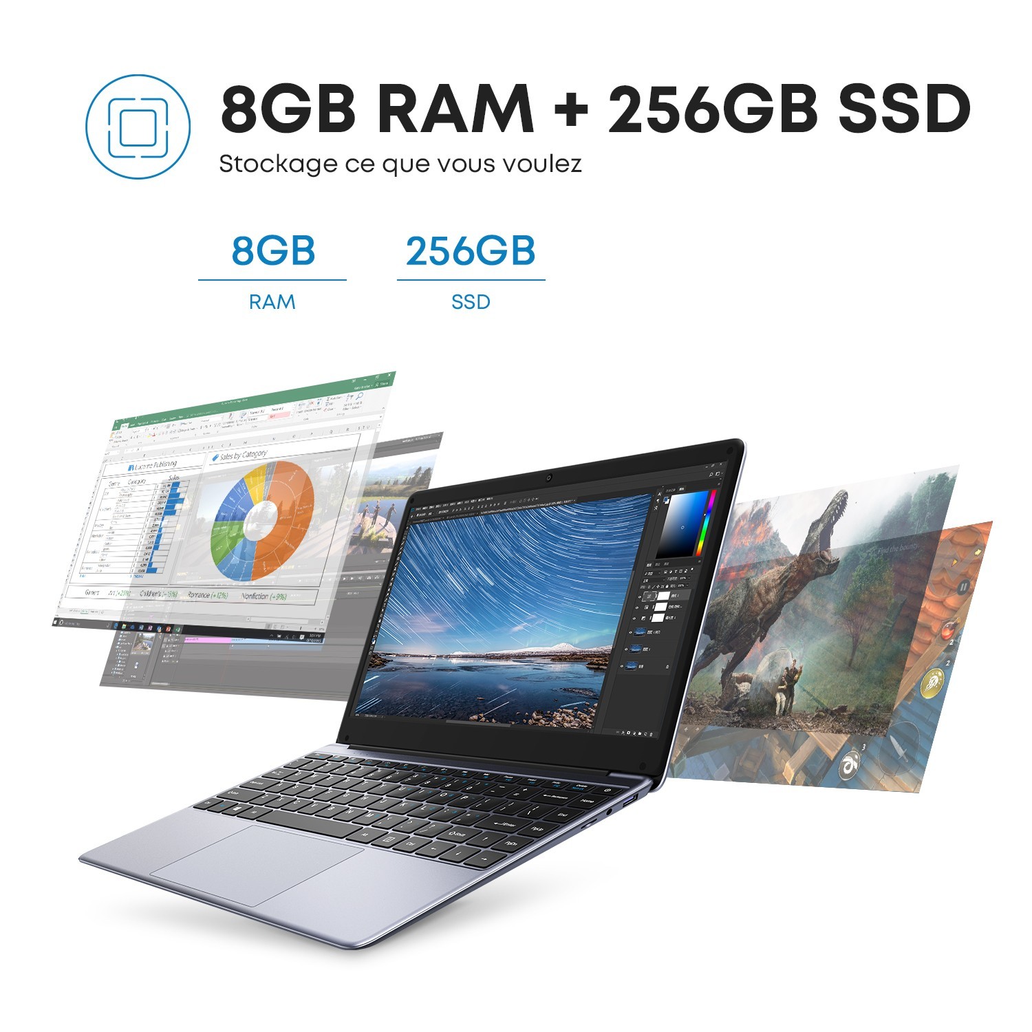 CHUWI Laptop 14.1” HD Intel Celeron N4000 8GB 256GB SSD Webcam Windows 11 H