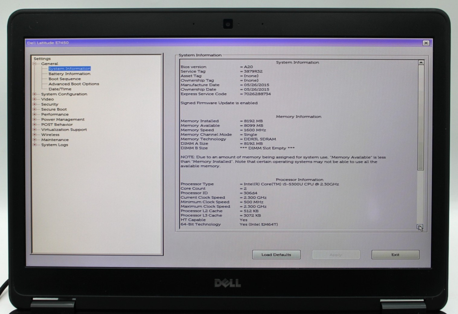 Dell Latitude E7450 i5-5300U@2.3GHz 8GB DDR3 NO STORAGE OR OS *USED/TESTED*