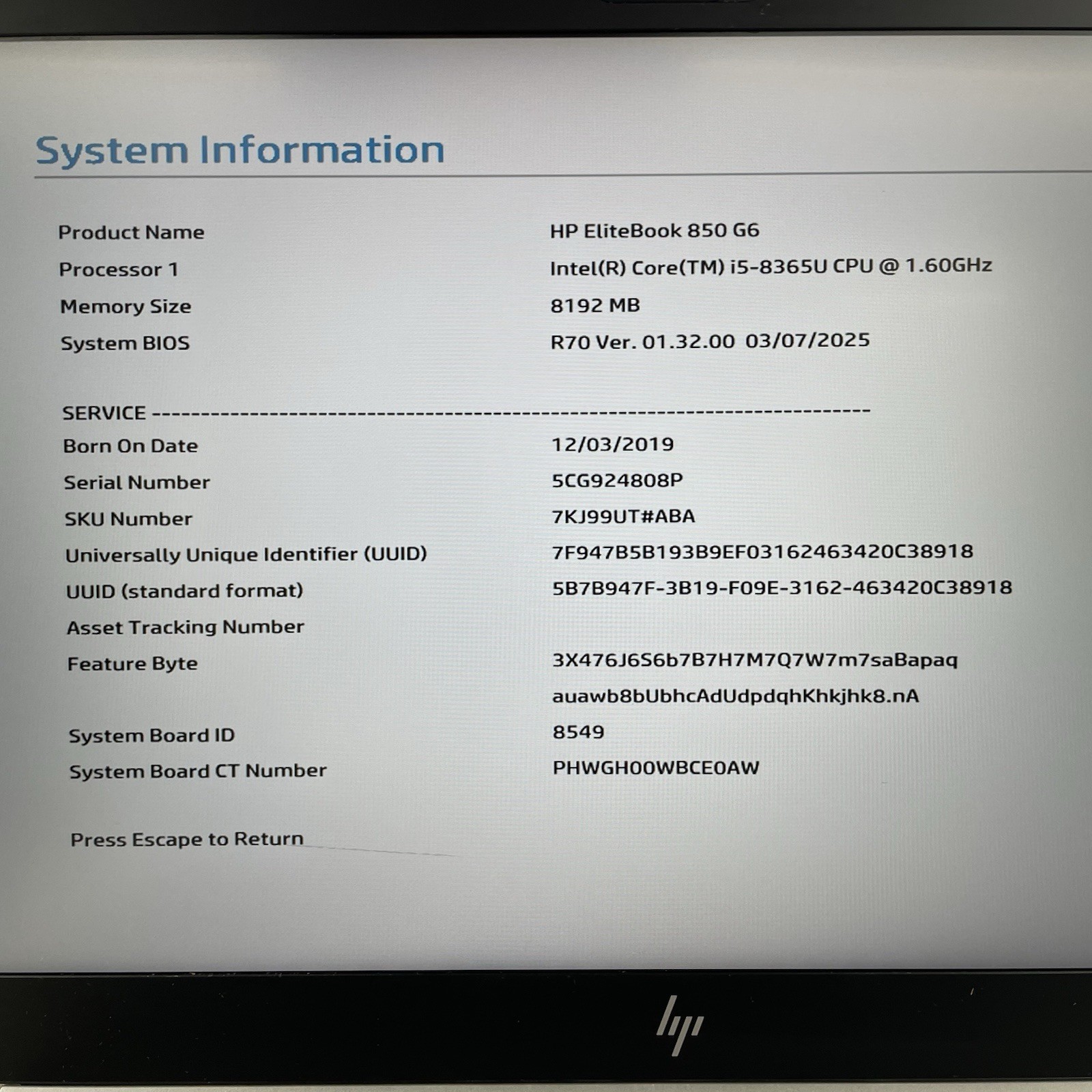 HP EliteBook 850 G6 15.6″ i5-8365U 1.60 GHz 8 GB RAM No SSD/OS/AC – Bad Corner