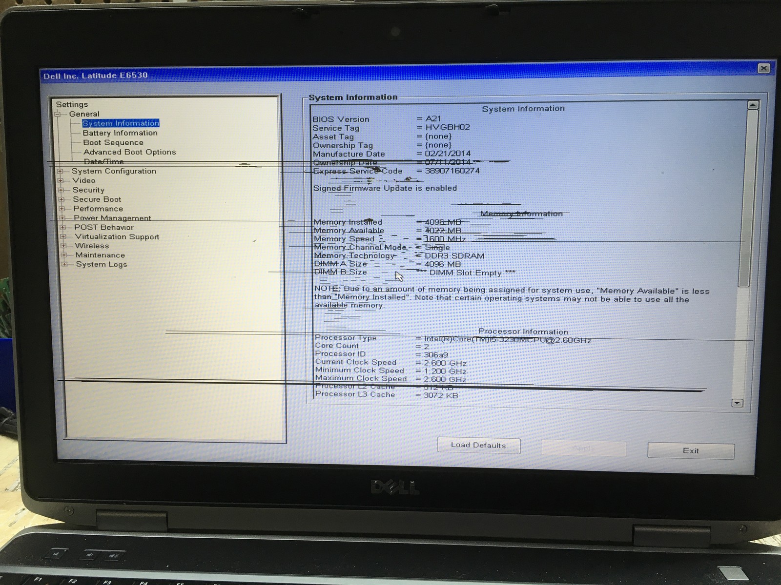 Dell Latitude E6530 Intel i5-3230M 2.6GHz 4 GB NO HDD No Batt