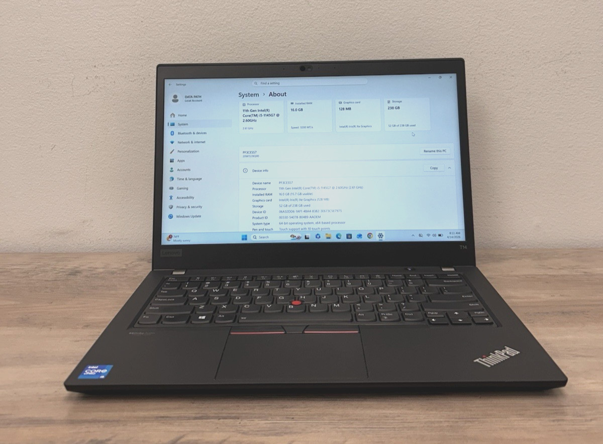 Lenovo ThinkPad T14 Gen 2 | 20W1S39Q00 14″ i5-1145G7 3.0GHz 16GB Ram 256GB SSD