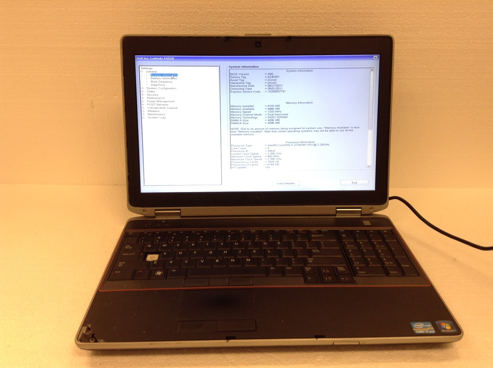 Dell Latitude E6520 Laptop i7-2720QM 2.2GHz 8GB 15.6″ NO HD, For Parts FREE SHIP