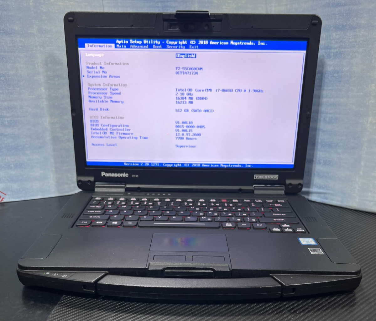 FZ-55CA60CVM, Intel core i7-8665U,512GB SSD,16GB Mem, Touch, HDMI, 4G LTE, GPS,