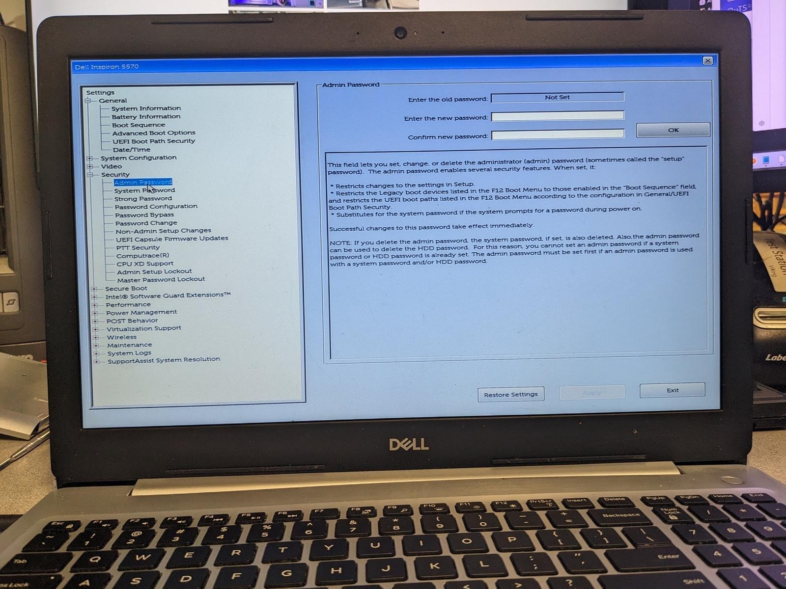 DELL INSPIRON 5570 i5-8250U @ 1.60GHz, 8GB RAM, NO HDD/OS