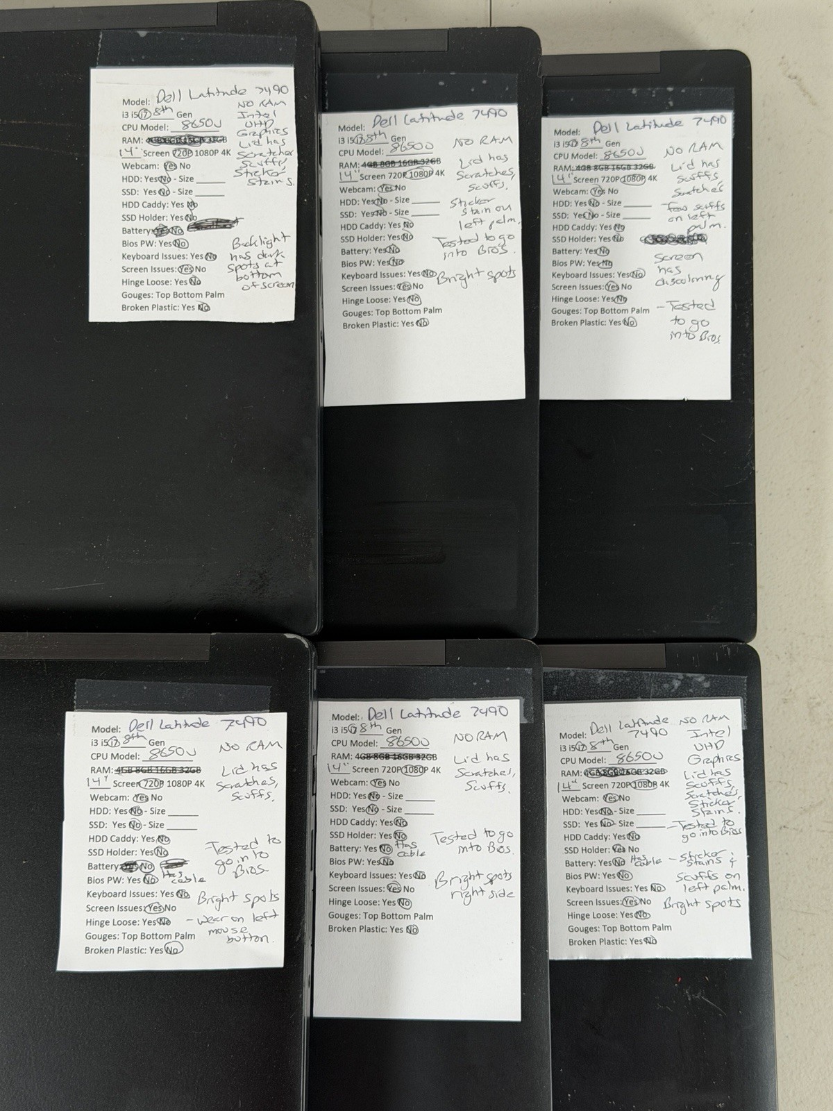 Lot of 6 Dell Latitude 7490 i7-8650u 14″ w/Webcam No RAM/BATT/SSD/OS/Charger