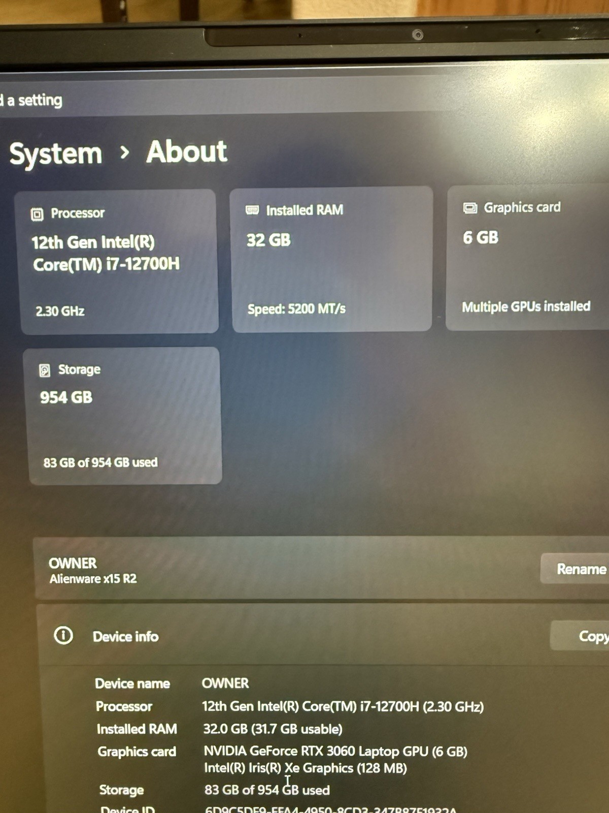Alienware X15 R2 15.6″ i7-12700H 2.3GHz 32GB RAM 1TB SSD SSD GeForce RTX 3060