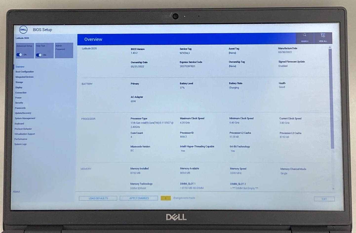 Dell Latitude 3520 Intel Core i5-1135G7 2.40GHz 8GB RAM 15.6″ No HDD No OS