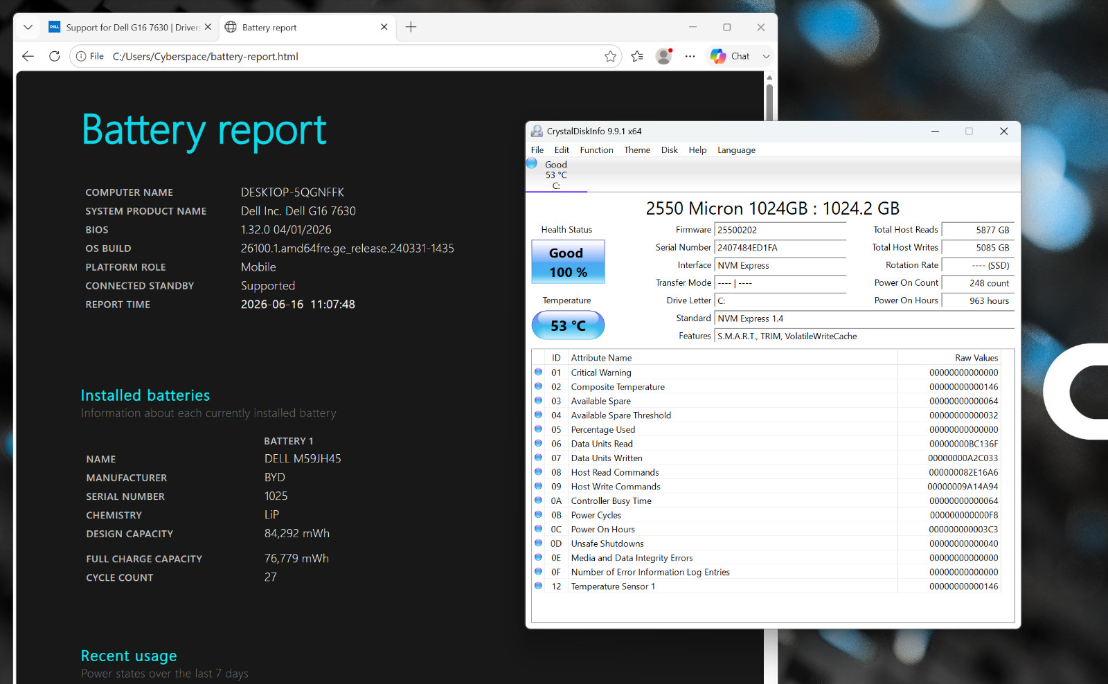 Dell G16 7630 16″ NEAR-MINT QHD+ 240Hz i7-13650HX RTX 4060 32GB 1TB SSD