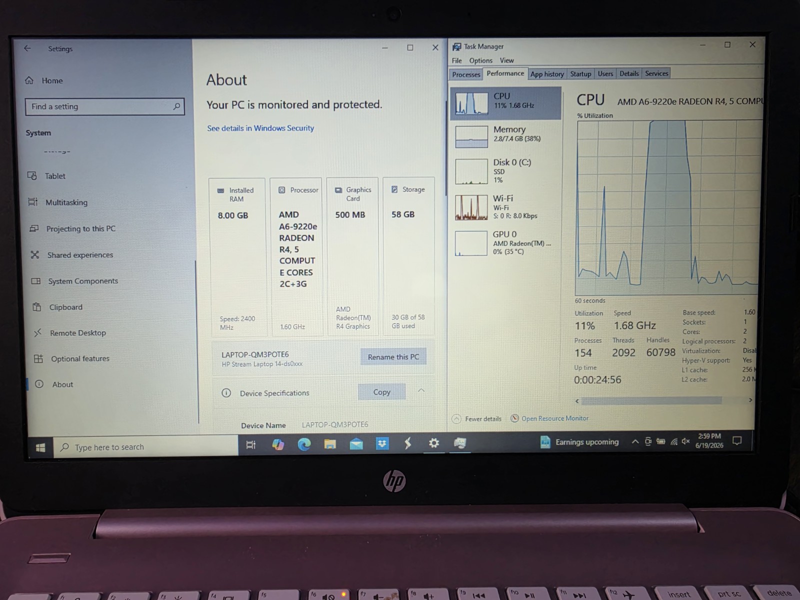 HP Stream 14-inch AMD 8GB RAM, 64GB, 1.60 GHz, Lot of 2 Laptops, See Description