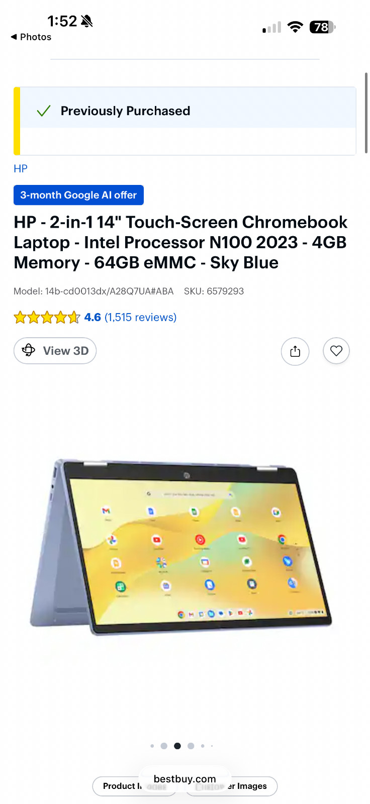 HP – 2-in-1 14″ Touch-Screen Chromebook Laptop – Intel Processor N100 2023 – 4GB