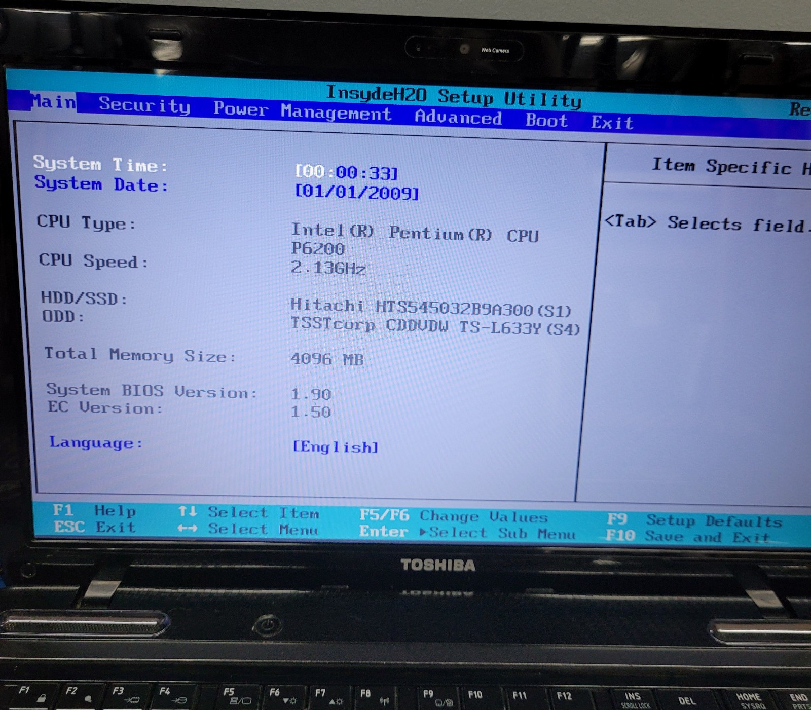 Toshiba Satellite L665-s5150 Intel Pentium P6200 @2.13 GHz 4 GB RAM NO HDD