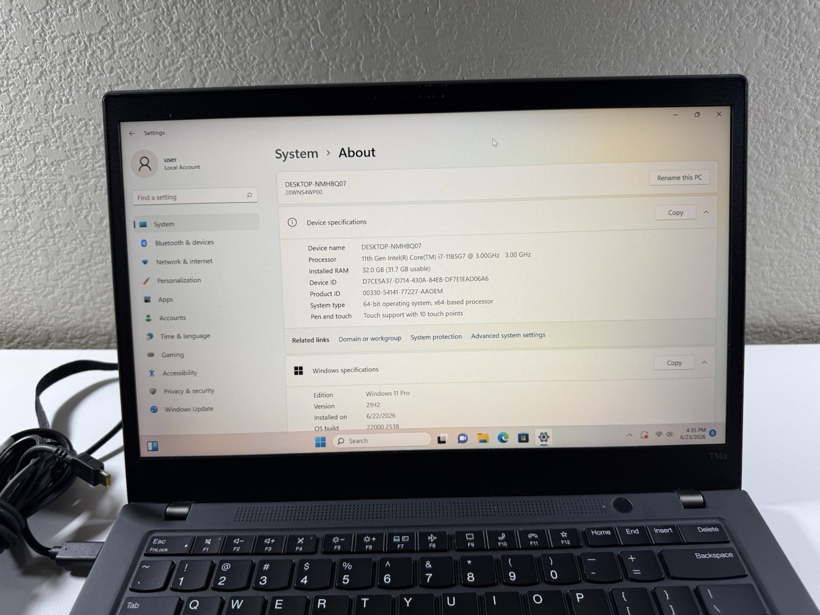 Lenovo ThinkPad T14s Gen 2 i7-1185G7 32GB 14″ 512GB WWAN 4G Touch No Battery
