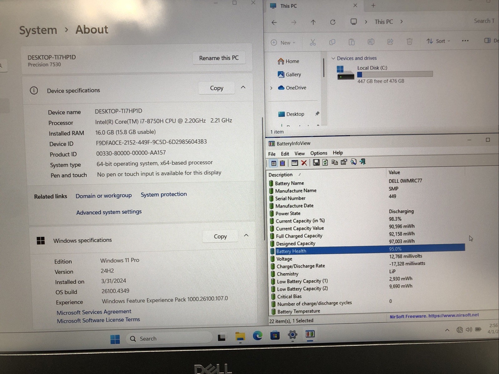 Dell Precision 7530, Intel Core i7-8750H, Quadro P1000, 16GB RAM, 512GB SSD, W11