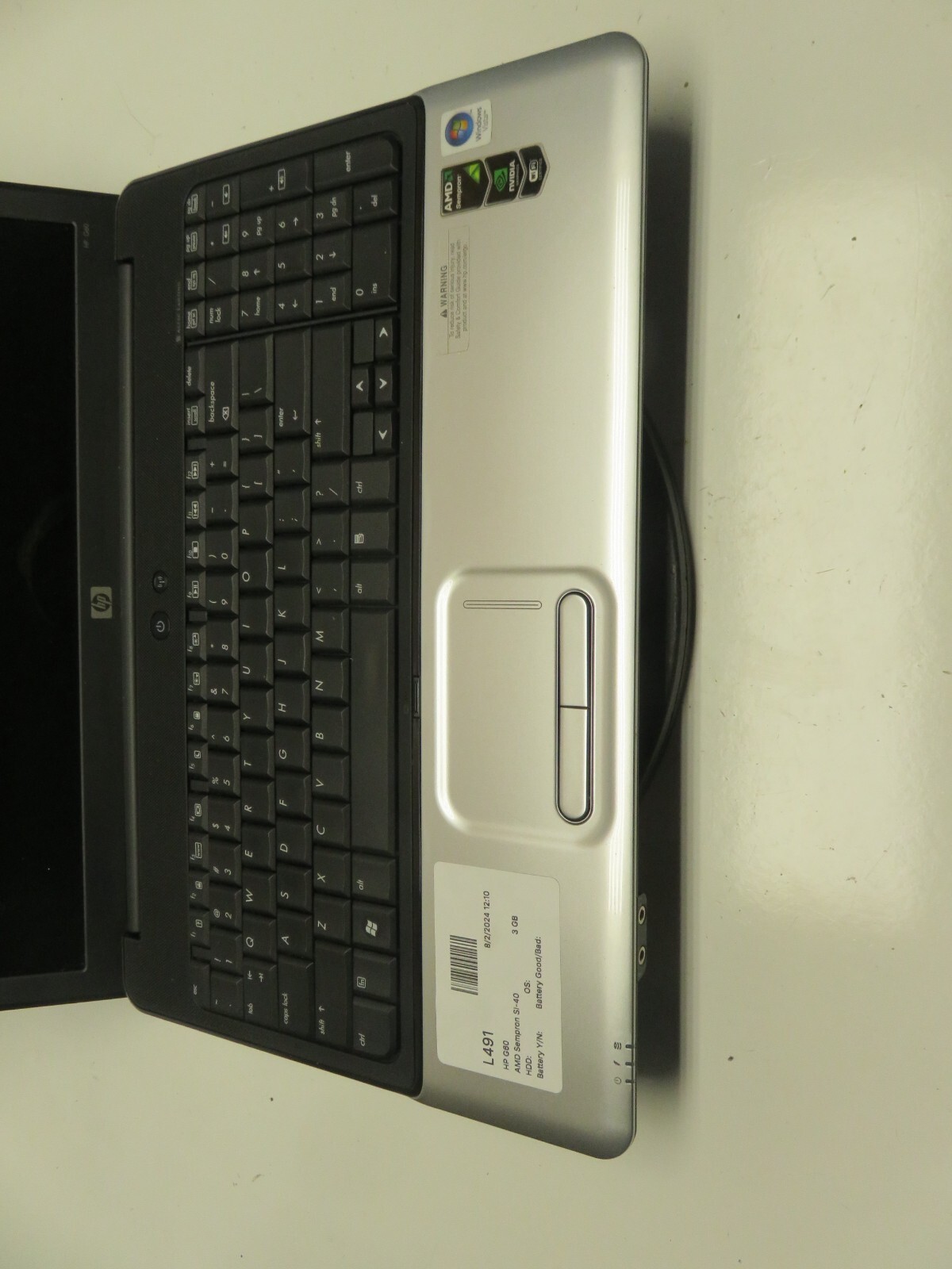 HP G60-121WM Laptop AMD Sempron SI-40 3GB Ram Nvidia GPU No HDD or Battery
