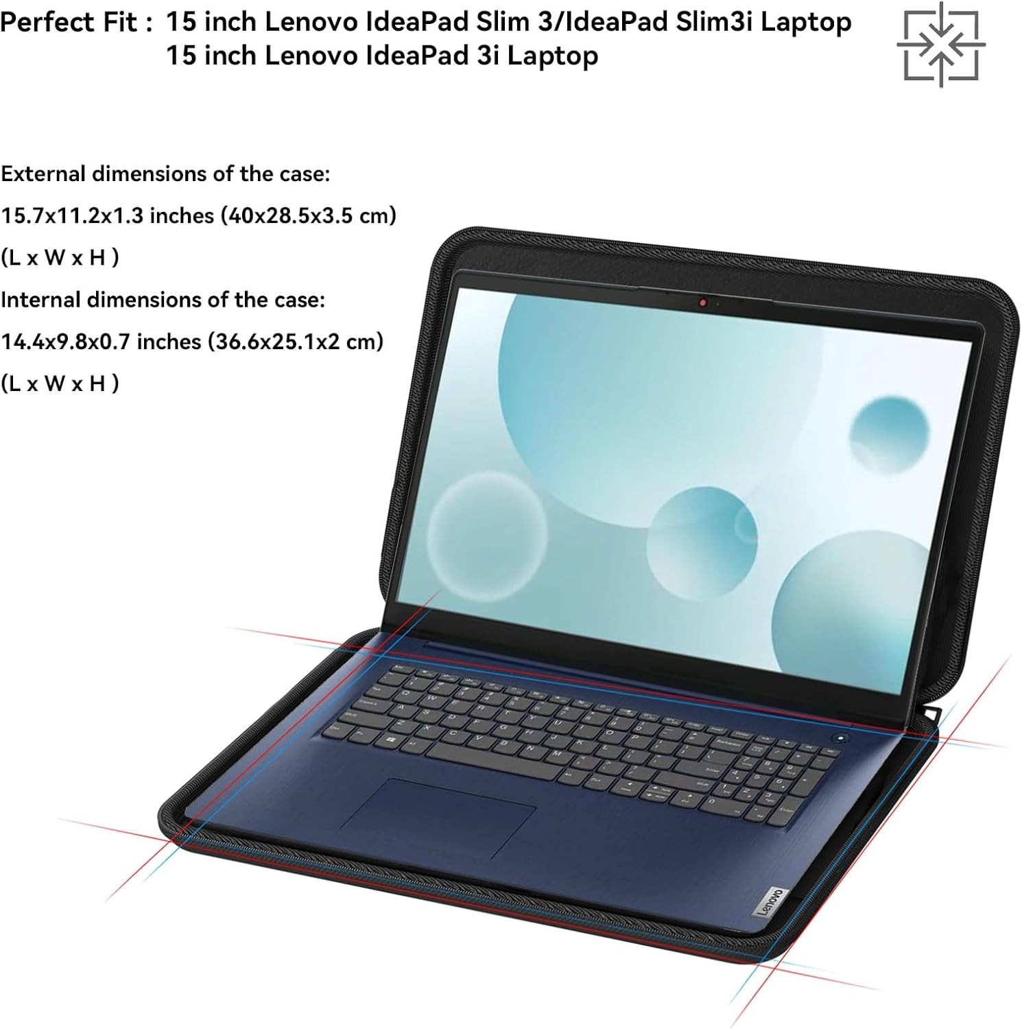 Waterproof EVA Sleeve Case for 15 inch Lenovo IdeaPad Slim 3i Laptop, Hard Prote