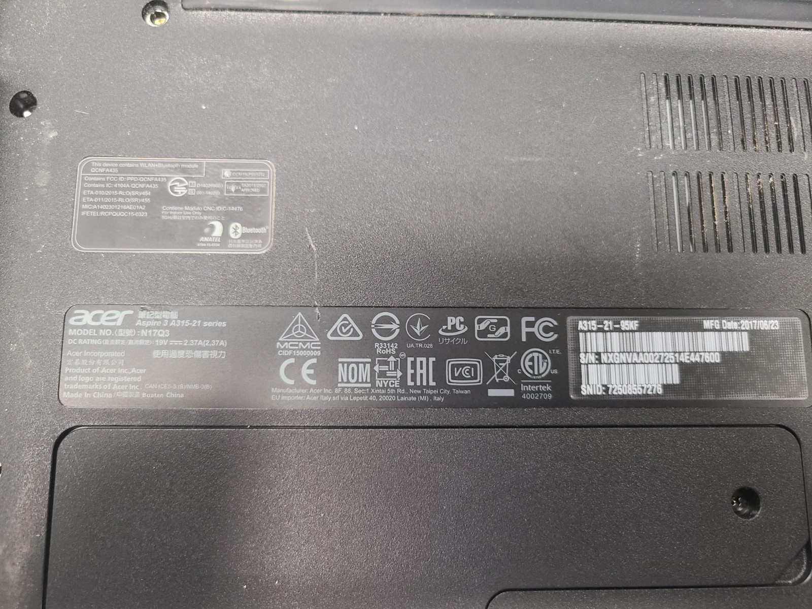 Acer Aspire 3 A315-21-95KF AMD A9-9420 3GHz 6GB 1TB W10P