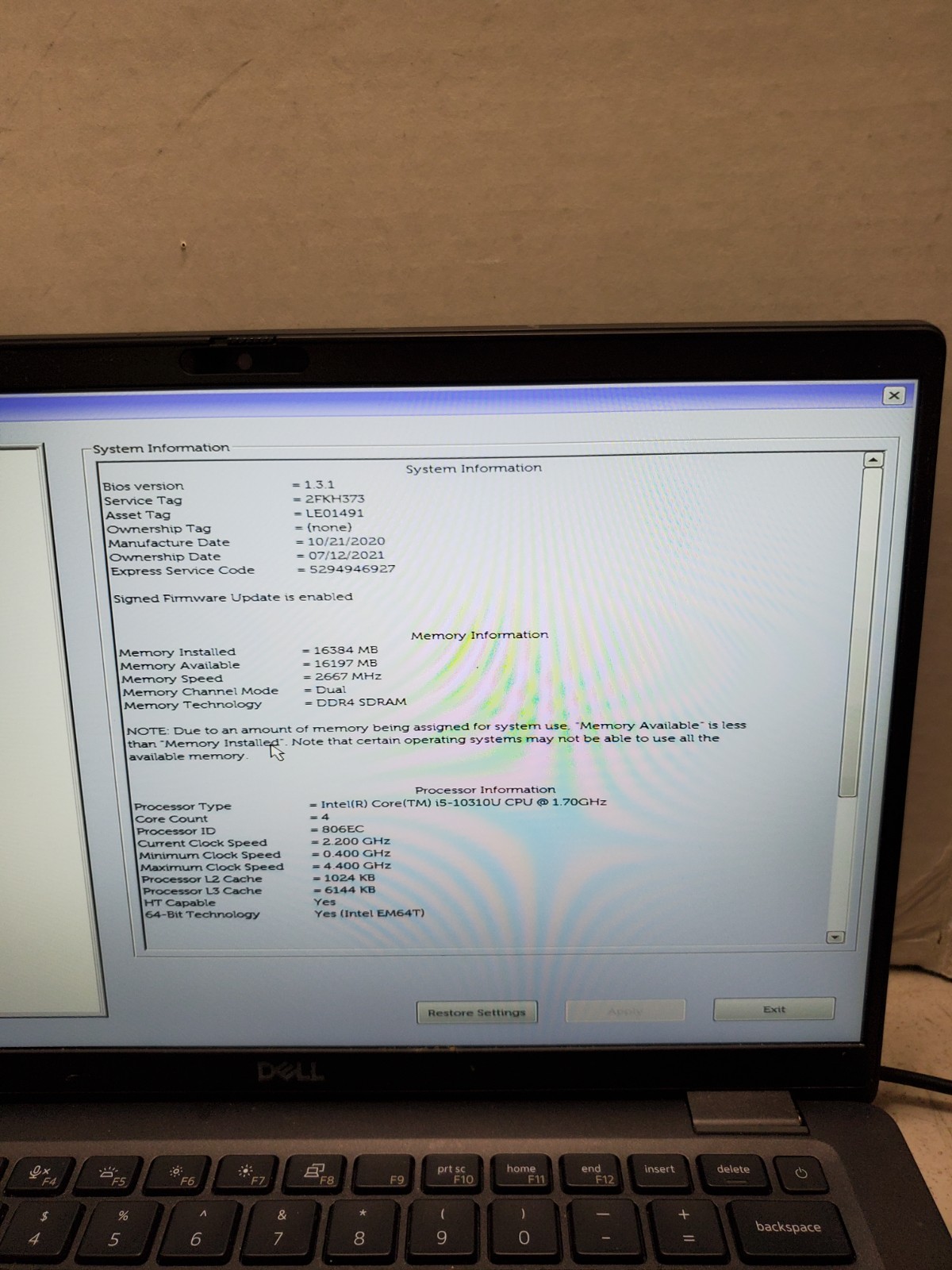 Dell Latitude 7410 14″ i5-10310U 1.7GHz 16GB RAM 256GB SSD Win11 NO BATTERY #69