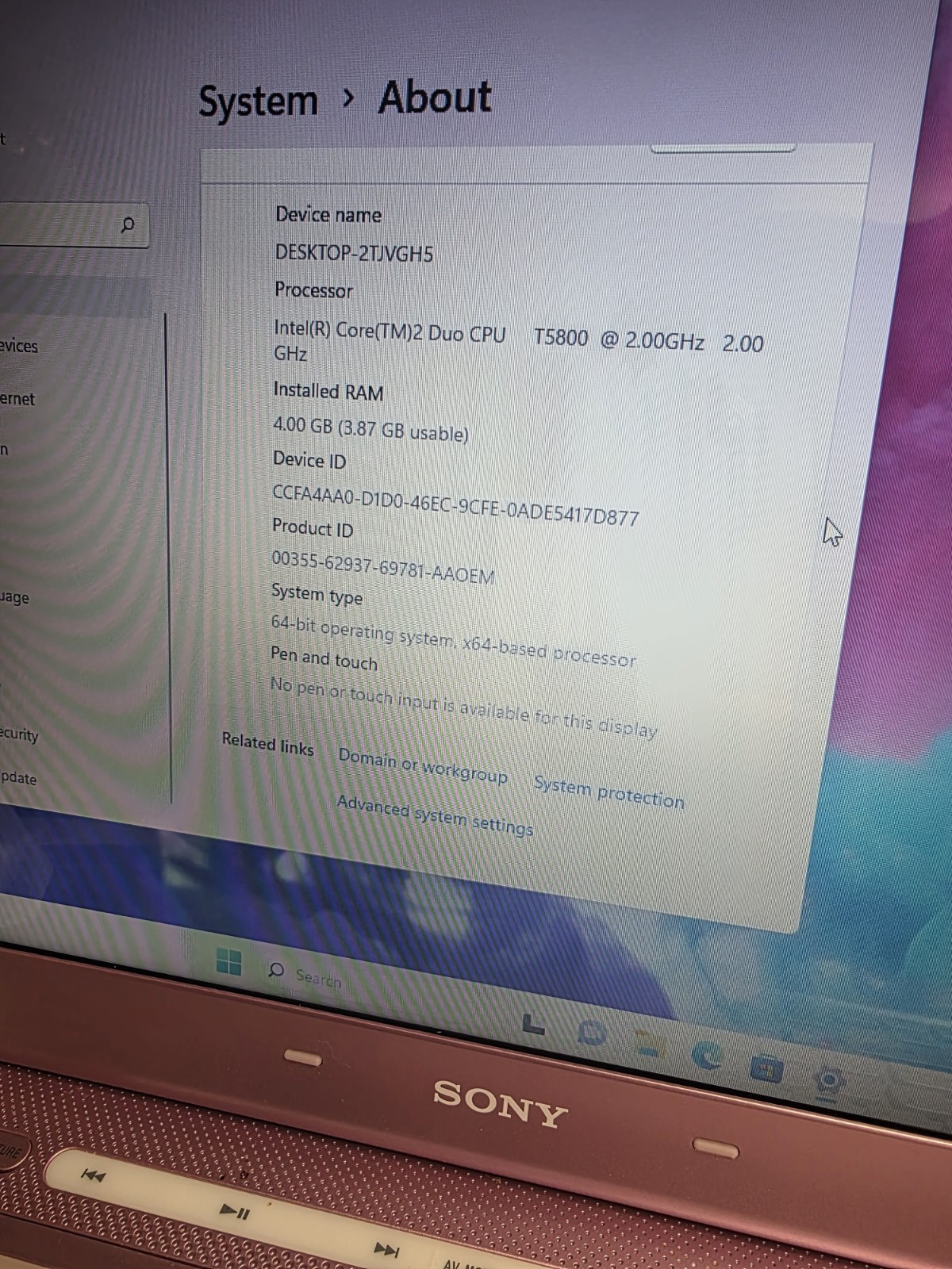 Pink Sony VAIO Laptop Core 2 Duo CPU 2.00GHz 1TB SSD!!! 4GB RAM Win 11 Pro 🩷