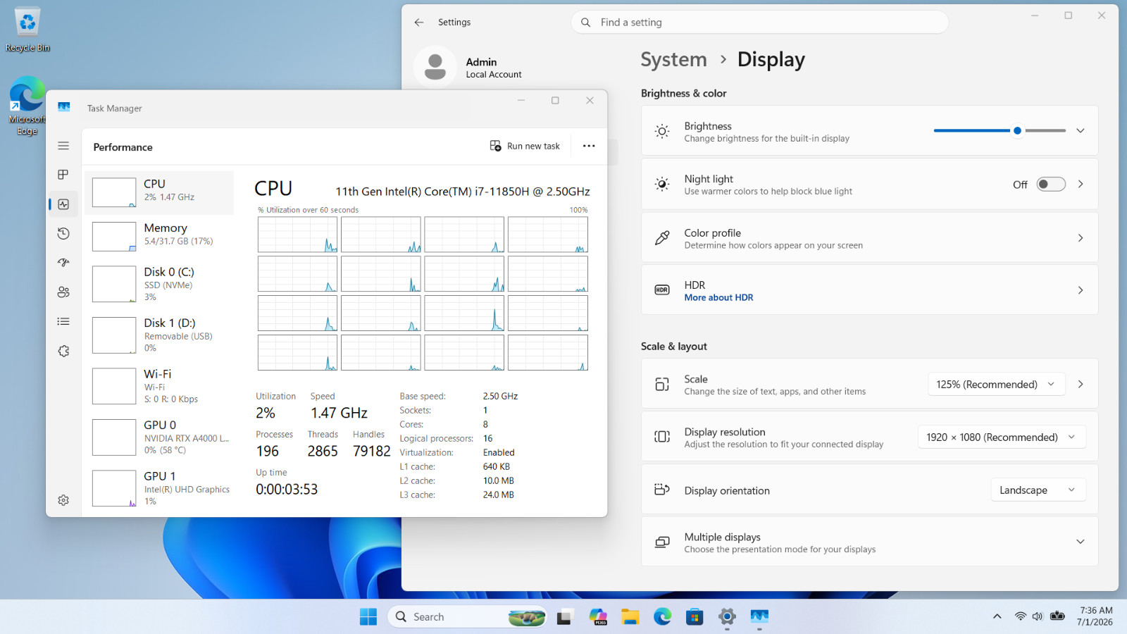HP Zbook Fury 15.6″ G8 Laptop i7-11850H 32GB 1TB NVIDIA RTX A4000 8GB Backlit KB