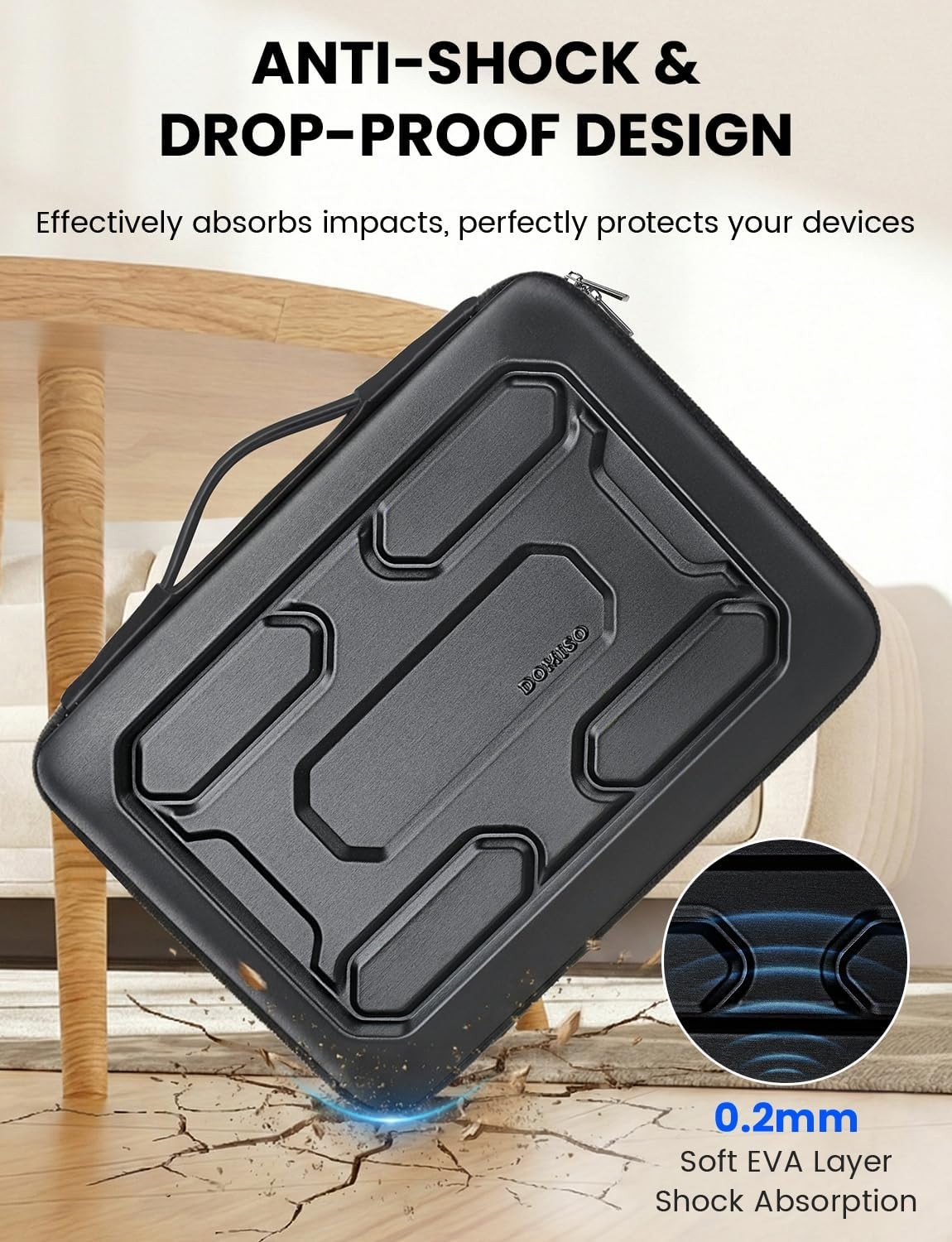 Black Hard Shell Laptop Sleeve 15-16 inch Waterproof Shockproof Case with Handle