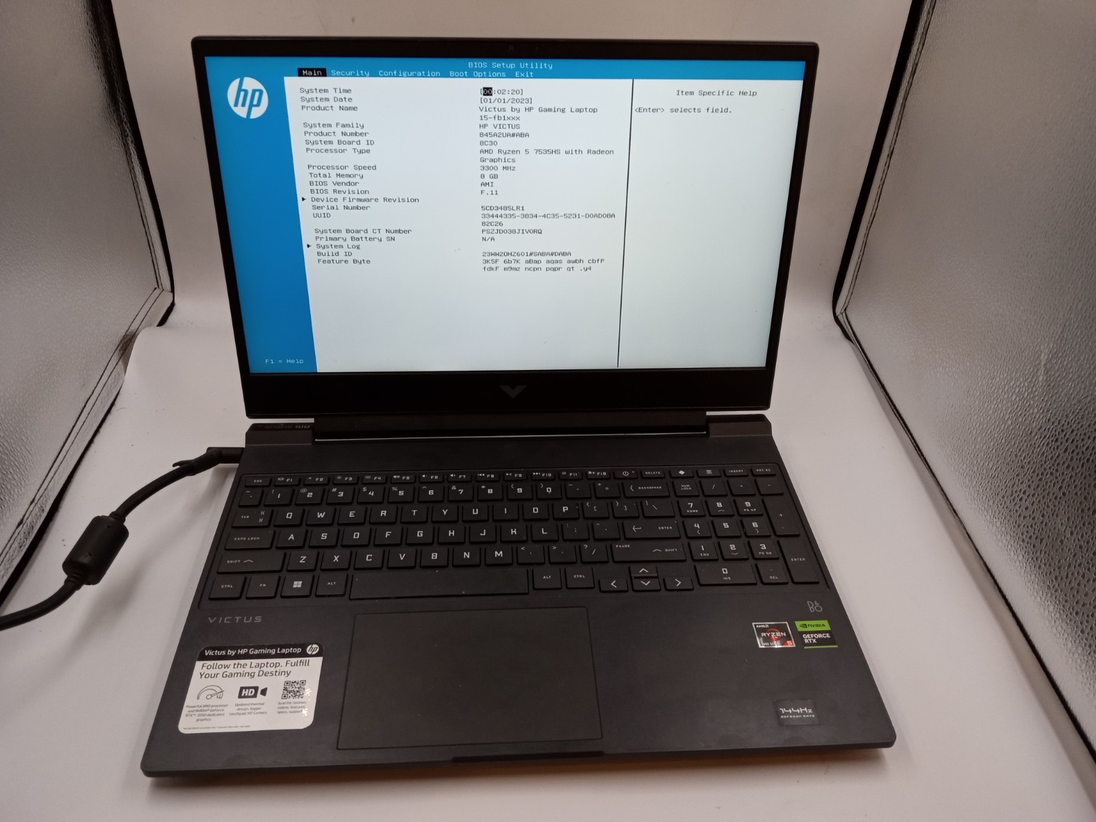 HP Victus 15-fb1013dx Laptop AMD Ryzen 5 7535HS Nvidia RTX 2050 – BOOTS – READ!