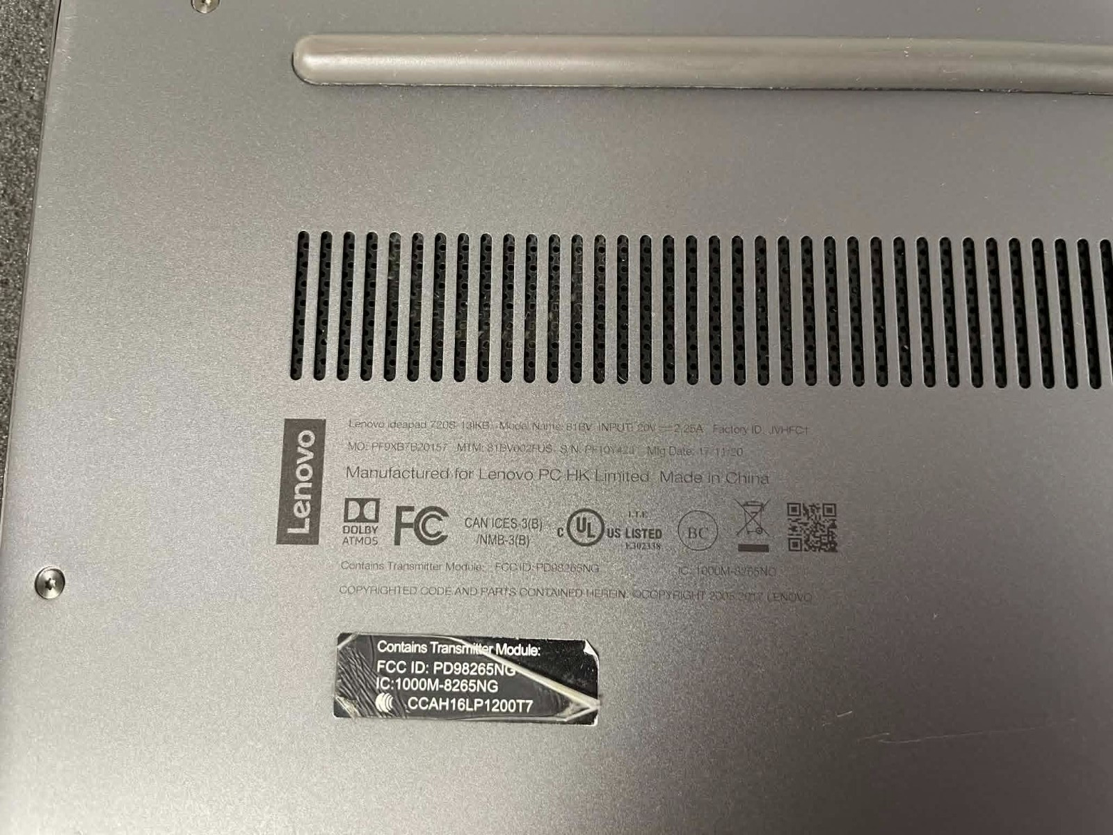 Lenovo IdeaPad 720s 720-13IKB 13.3″ – i7-8550U 1.8GHz 8GB RAM No HD/OS
