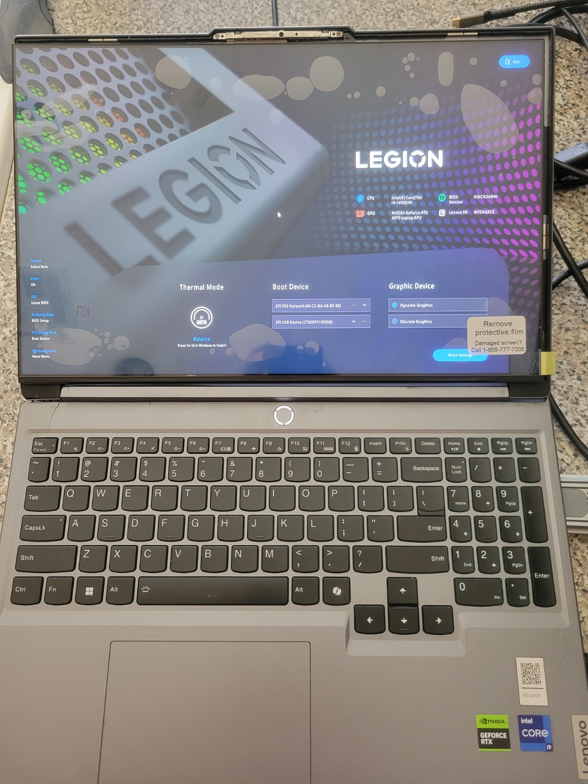 MOTHERBOARD Only: Legion 5 16IRX9 i9-14900HX RTX4070 Gaming Laptop Parts Out