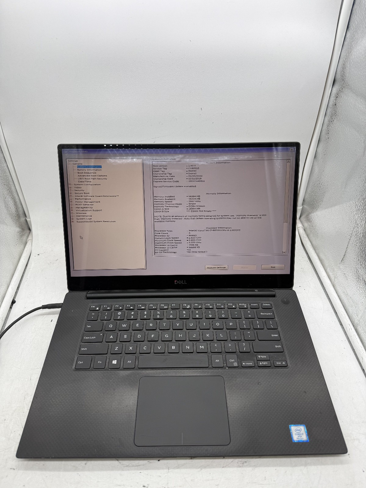 Touch Screen Dell Precision 5540 15.6″ i7-9850H 2.6GHz NO SSD NO RAM + Charger