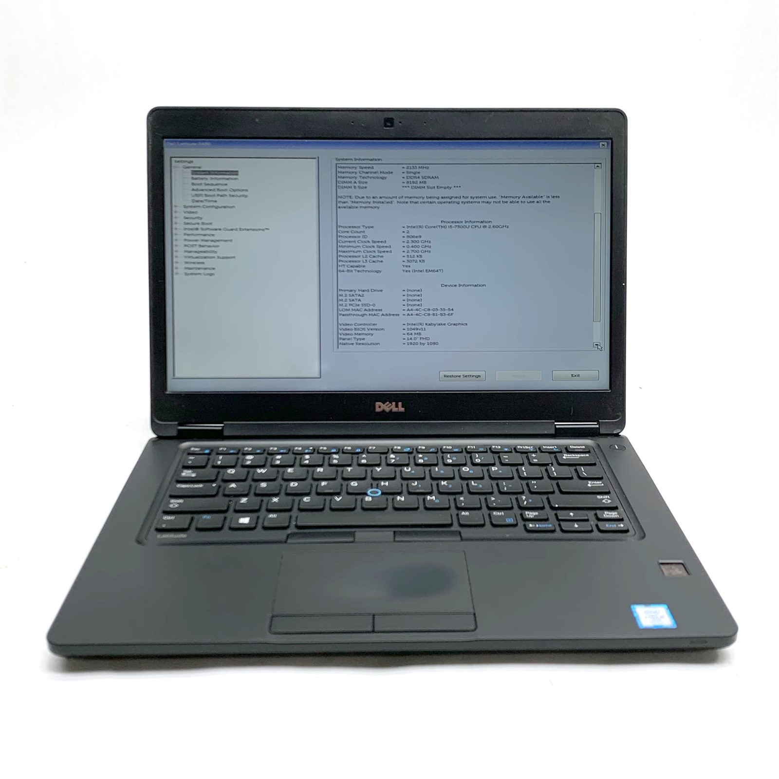 Dell Latitude 5480 14″ FHD Intel Core i5-7300U 2.60 GHz 8GB DDR4 No OS, SSD, AC