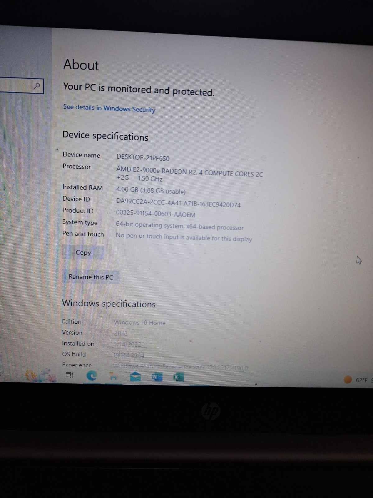 Complete Working HP 14-cm0012nr Laptop-AMD E2-9000e 1.5Ghz, 4GB RAM, 32GB SSD