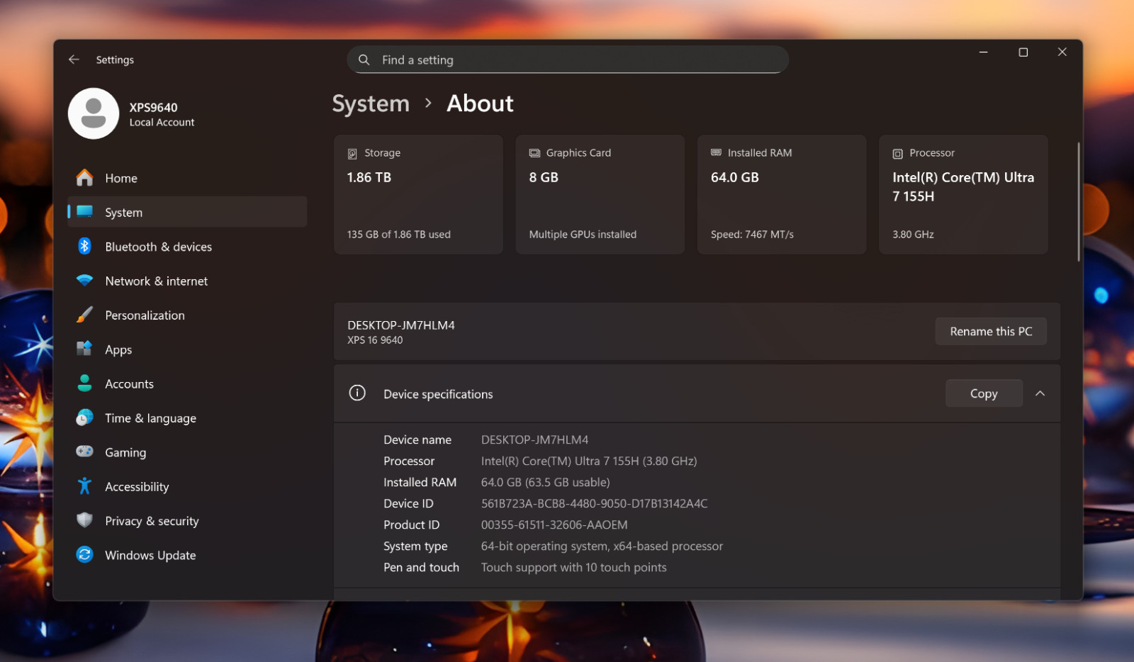 Dell XPS 16 – 9640 OLED ✔Ultra 7 155H ✔2TB SSD ✔64GB ✔RTX 4070 8GB ✔ A++
