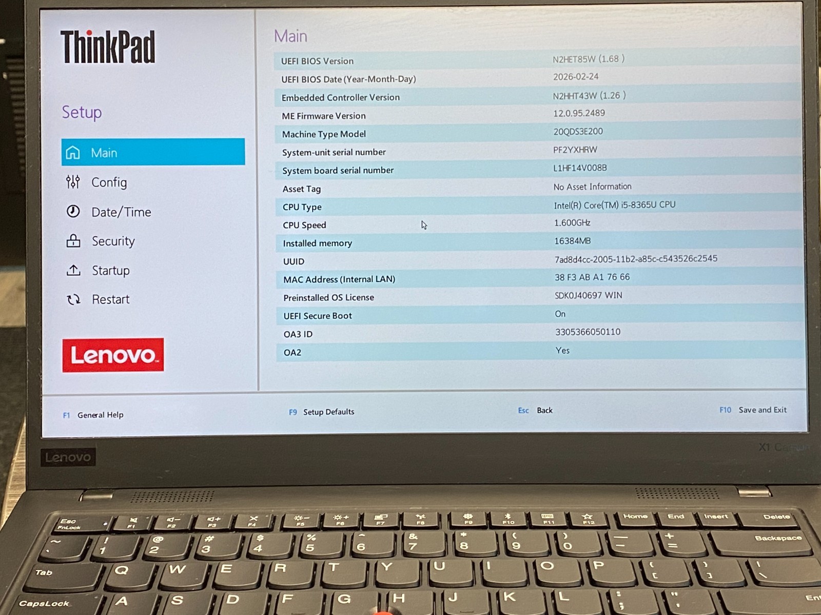 Lenovo ThinkPad X1 Carbon Gen 7 i5-8265U 16GB 512GB Win11P – Bad Speakers PARTS