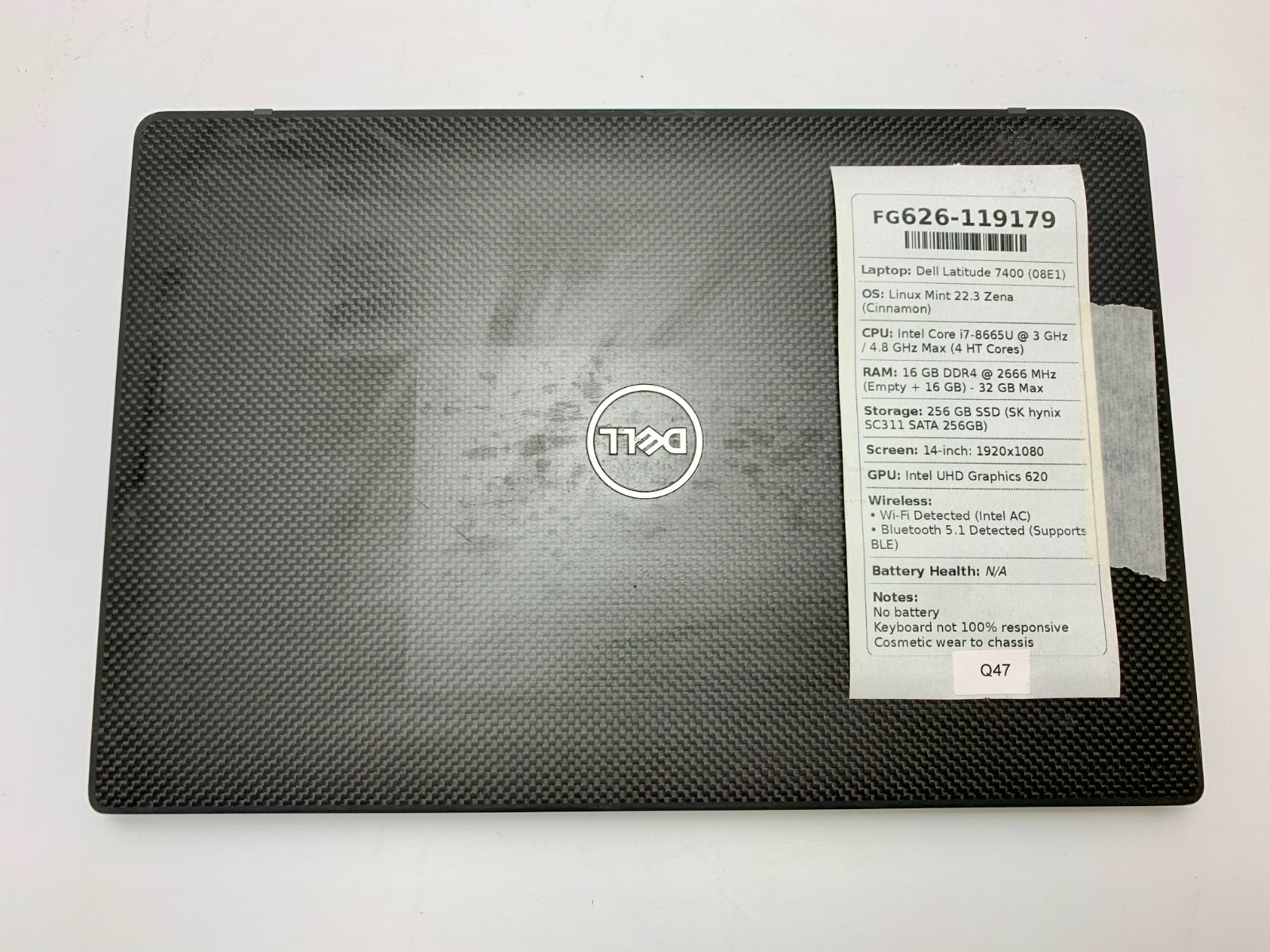 Dell Latitude 7400 | i7-8665U | 16GB RAM | 256GB SSD | LINUX | NO BATTERY