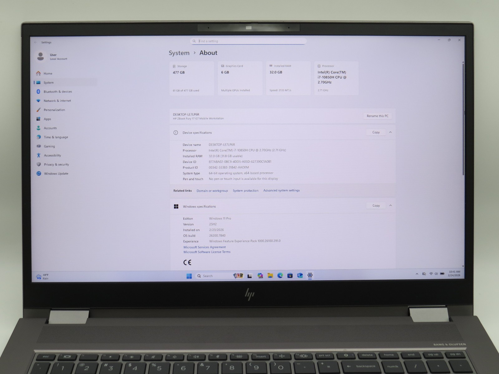 HP ZBook Fury 17 G7 | i7-10850H @2.7 | 32GB/512GB | RTX 3000m | Win 11 | No AC