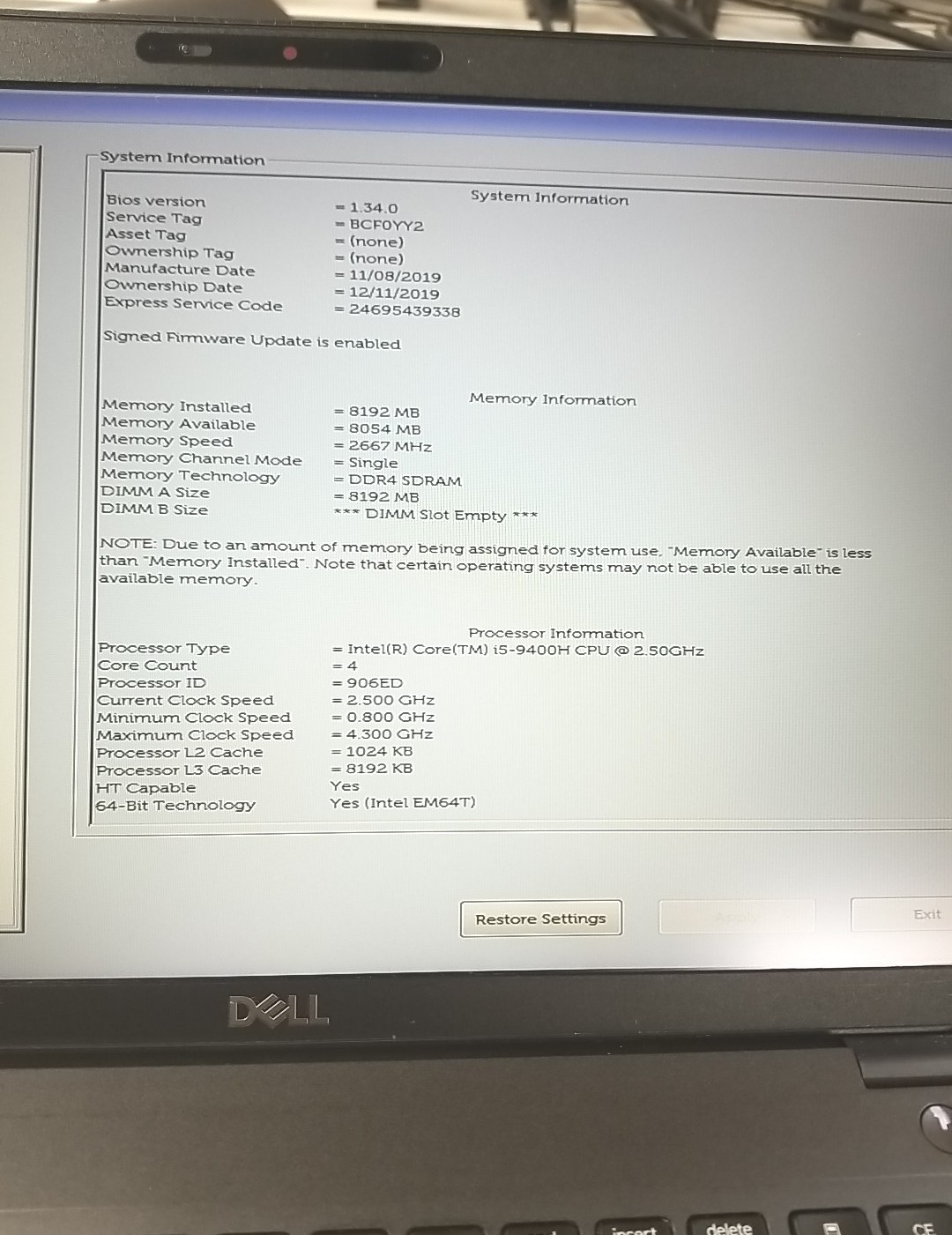 Dell Precision 3541 Laptop 15.6″ – Intel Core i5-9400H – 8 GB Ram- No SSD Read⬇️