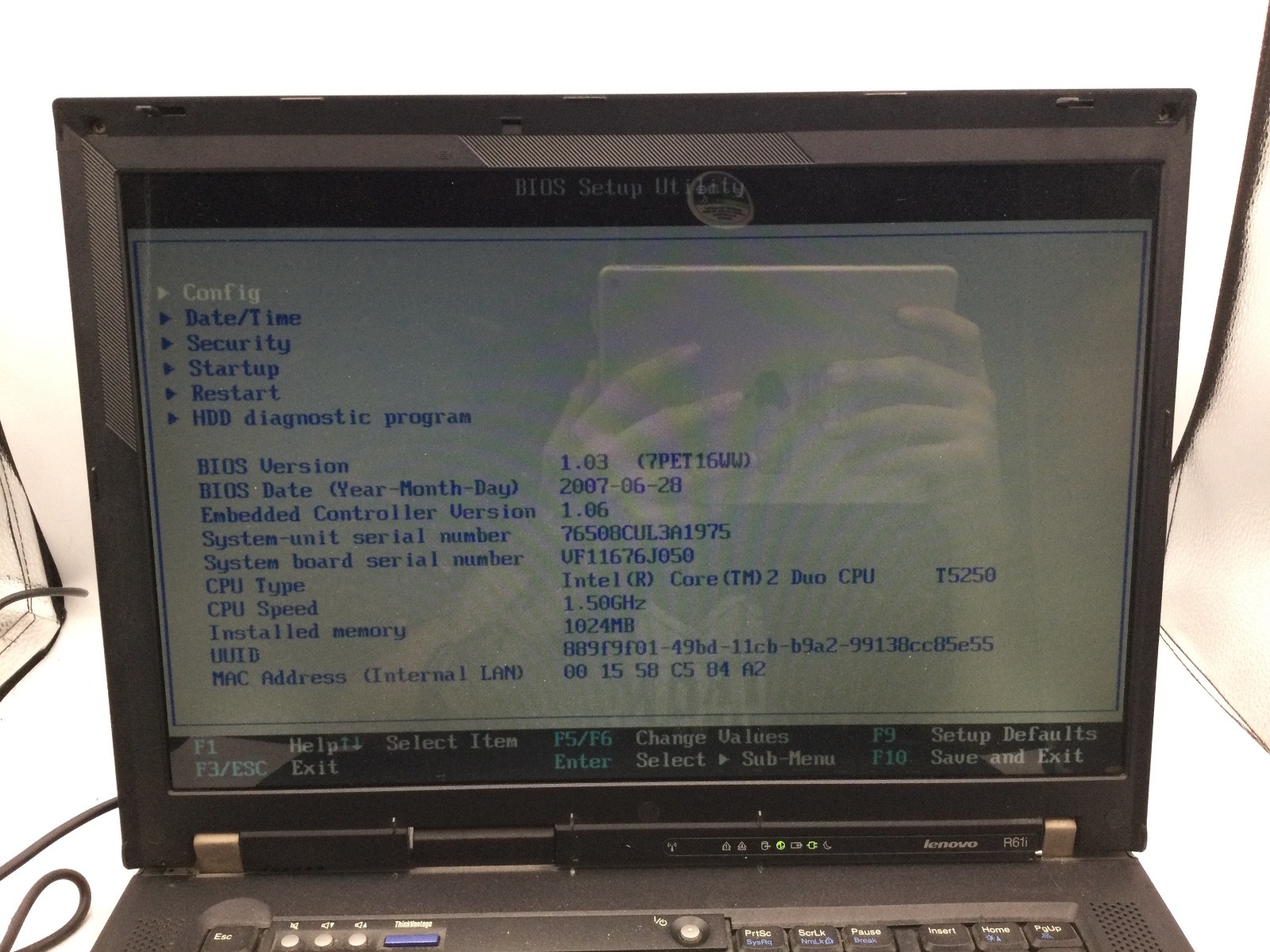 IBM THINKPAD R61I – BOOTS TO BIOS – INTEL CORE 2 DUO – 1GB RAM – READ DESC – BB