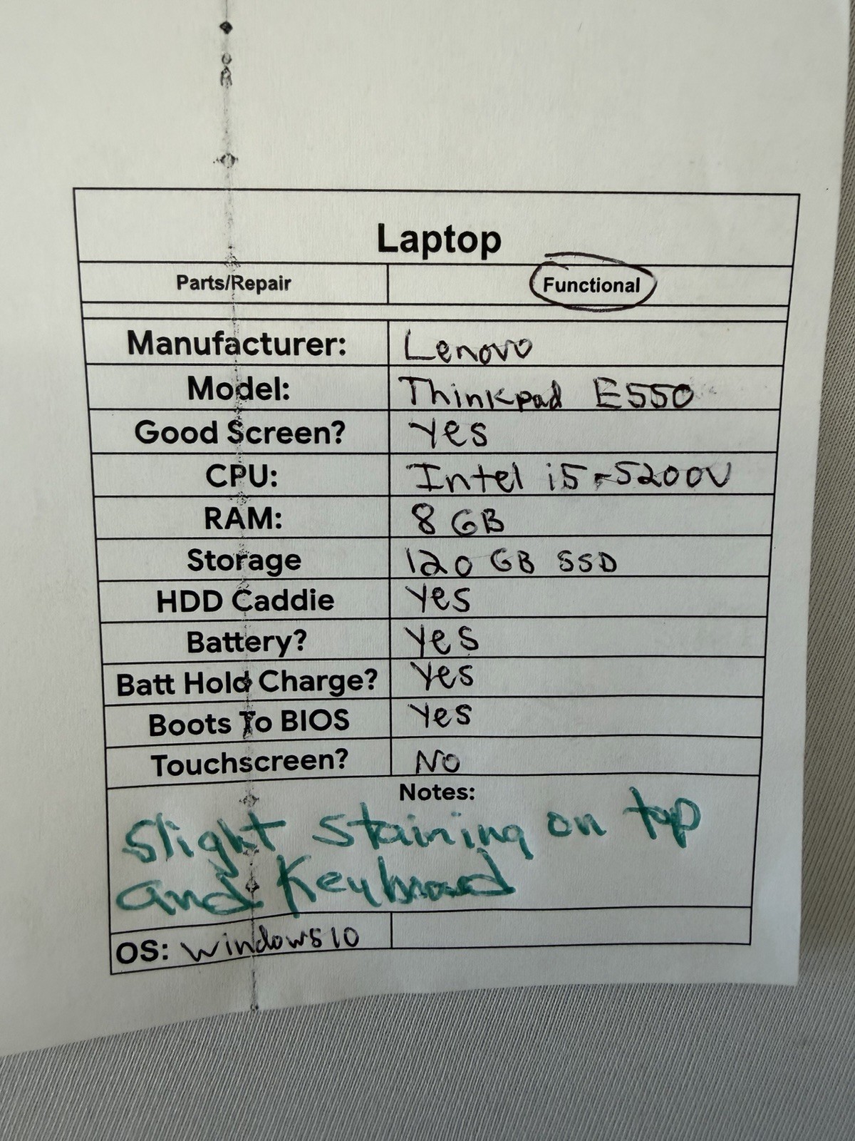 Lenovo Thinkpad E550 Laptop – Good Screen – Intel i5-5200U – RAM 8 GB – Read Des