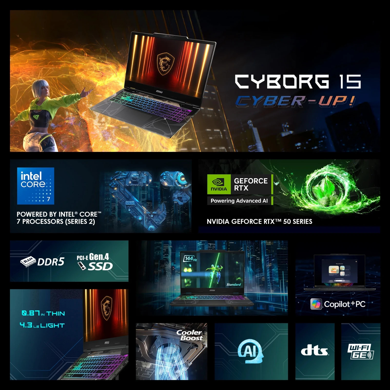 New MSI Cyborg 15.6″ Laptop, Intel Core 7 240H, NVIDIA GeForce RTX 5070, 16GB 1T