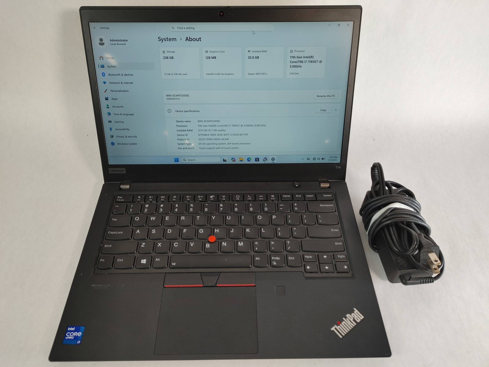Lenovo ThinkPad T14 Gen 2 Core i7-1185G7 3.00 GHz 32 GB DDR4 256 GB NVMe Windows