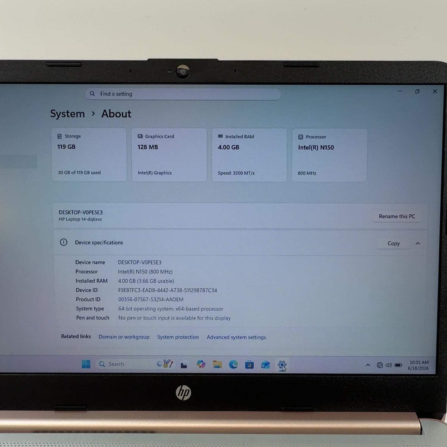 HP Laptop 14-DQ6015DX 14″ N150 3.6GHz 4GB RAM 128GB SSD